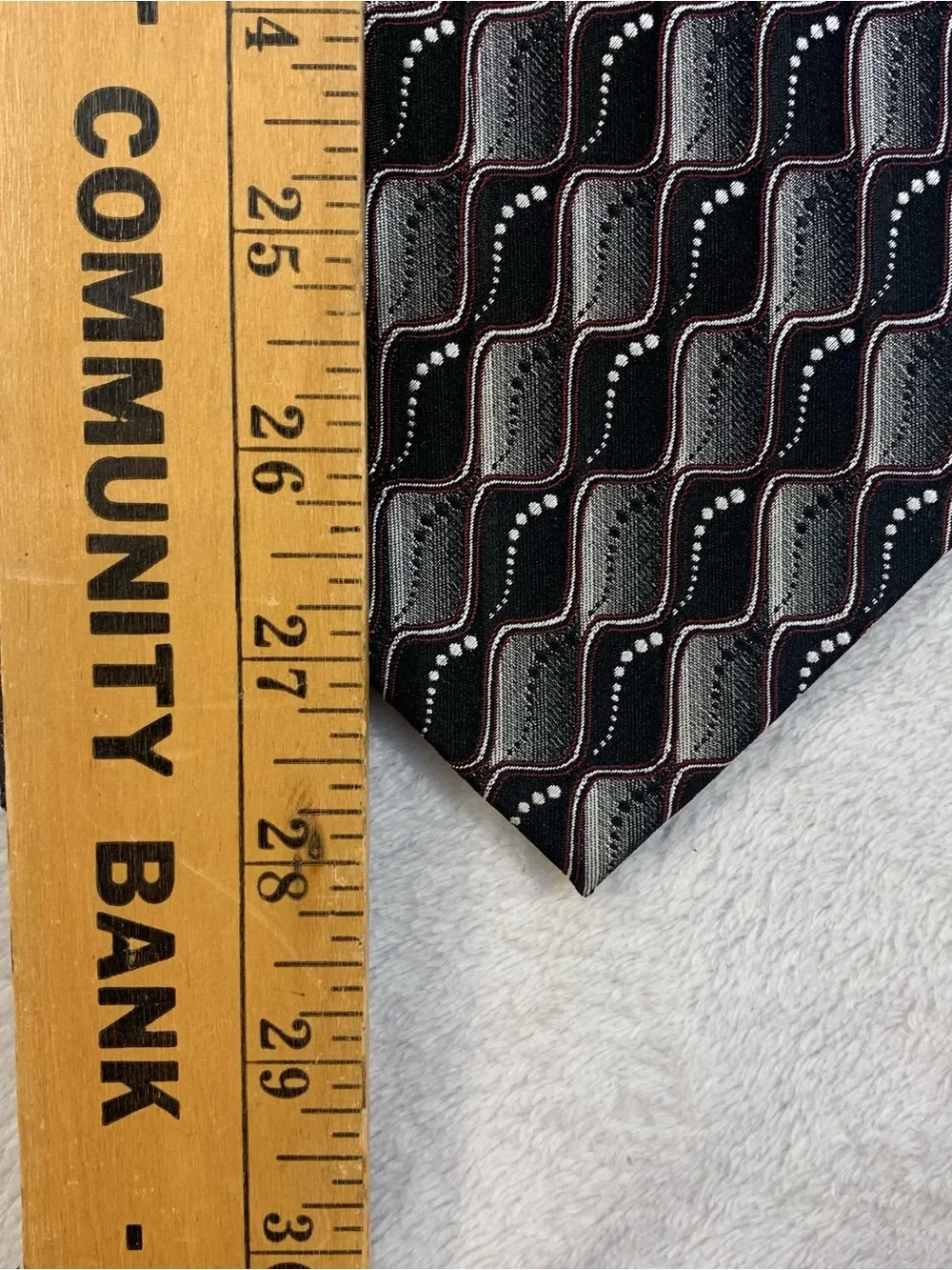 Pierre Cardin Black Geometric Pattern Tie with Gray and Burgundy 100% Silk